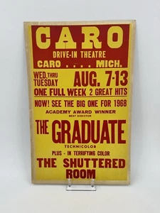 Vintage Strand Theater Poster Caro, MI Drive-in 22x14 The Graduate 1968 gelb & rot - Bild 1 von 2