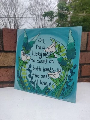 Pearl Jam Just Breathe Song Lyric Painting on 10 x 10 wood panel, alt rock art - Image 1 of 4