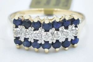 GENUINE BLUE SAPPHIRE & DIAMOND RING 10K YELLOW GOLD - New With Tag - Picture 1 of 5