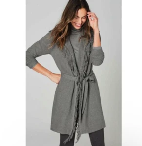 J Jill Cardigan M Fringe Waffle Duster Open Front Belt Western Boho Lagenlook - Picture 1 of 15