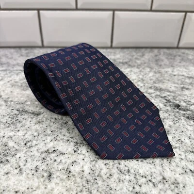 "Corbata de seda de diseñador Polo Ralph Lauren azul rojo blanco cuadrados para hombre 57""" Foto 1 de 4