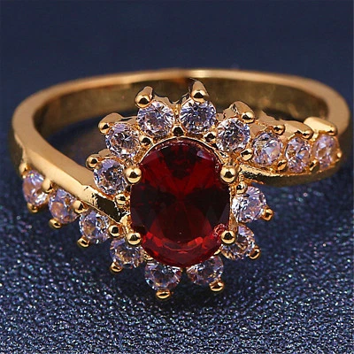 Mujeres Oro Amarillo 18K Relleno Flor Cristal Flores Anillos Hombres Anillos Regalo JZ006 Foto 1 de 4