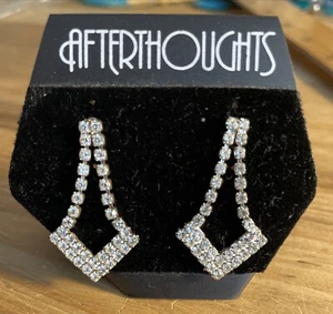 White Rhinestone Earrings 1.5” Long Pierced Prom Sparkles Afterthoughts Brand - Picture 1 of 10