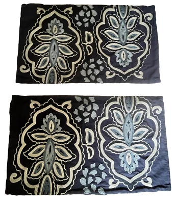 Pier 1 Imports Throw Pillow Case Blue Paisley Embroidered Pillow Cover Set of 2 - Image 1 of 4