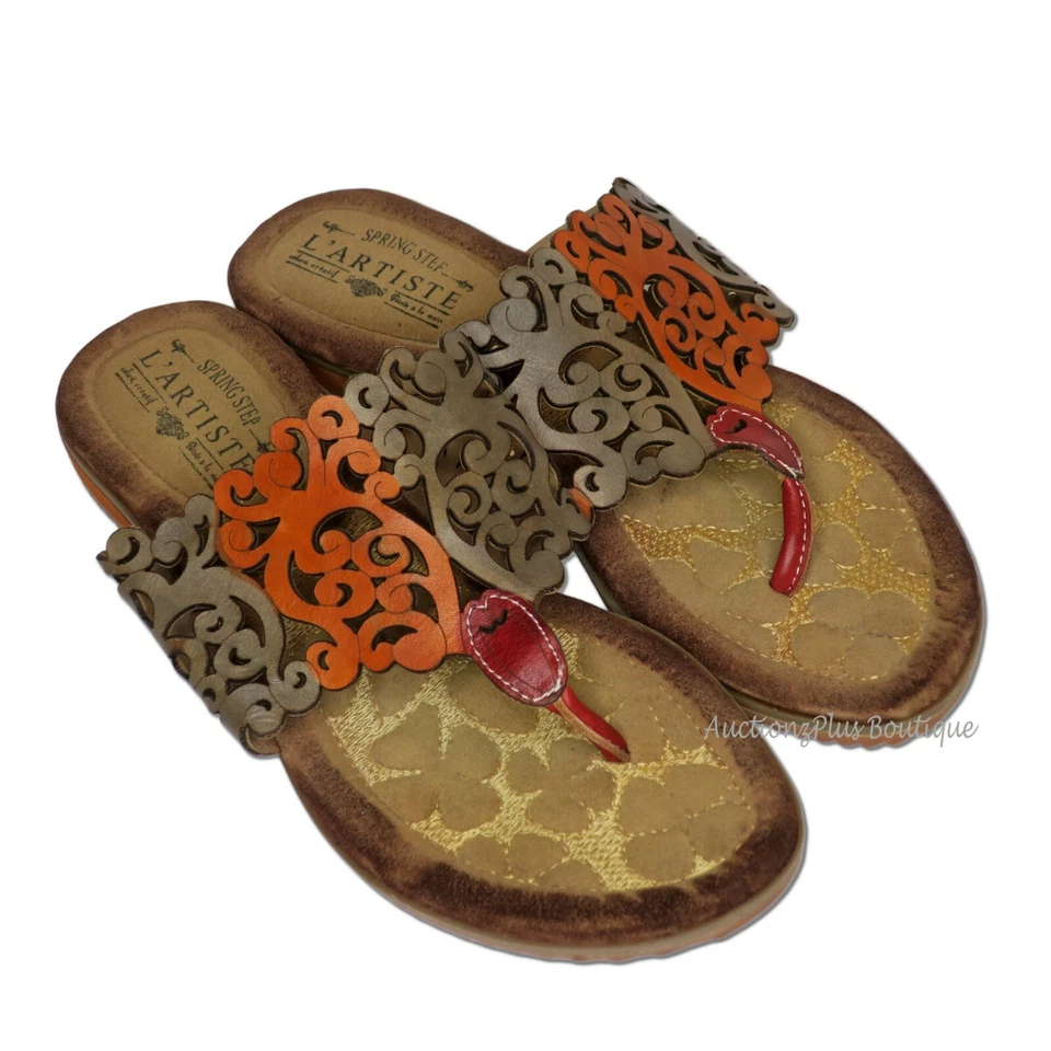 L'Artiste Spring Step Heaven Thong Sandals Lazer Cut Slip On Flip Flops 37/7M - Image 1 of 3