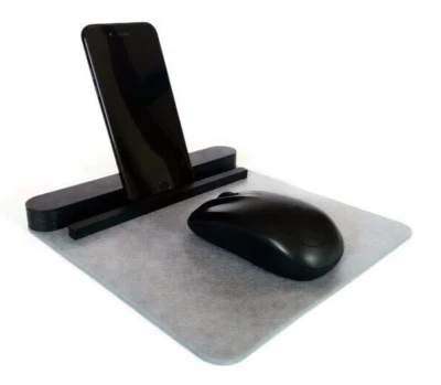 Wood and Felt Mouse Pad with Phone Stand - Small Nerd Mousepad for Office Desk - Image 1 of 4