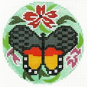 Needlepoint Handpainted Lee BJ Canvas Butterfly with Flowers 3" - Picture 1 of 1