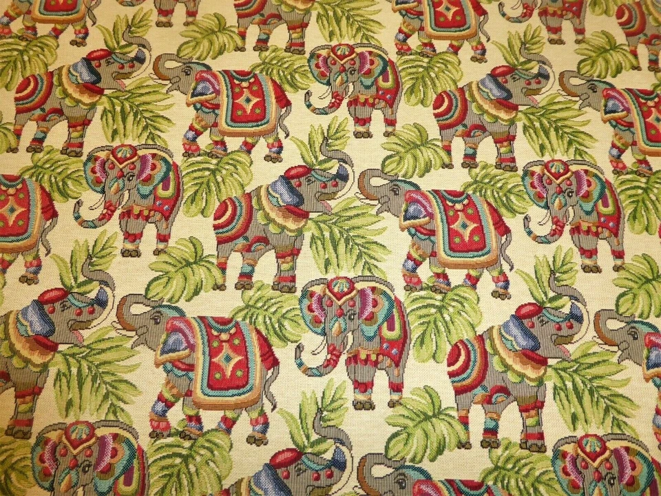 ELLBEE FABRICS INDIAN ELEPHANT Tapestry Cotton Weave Fabric Upholstery Cushions Crafts Curtains