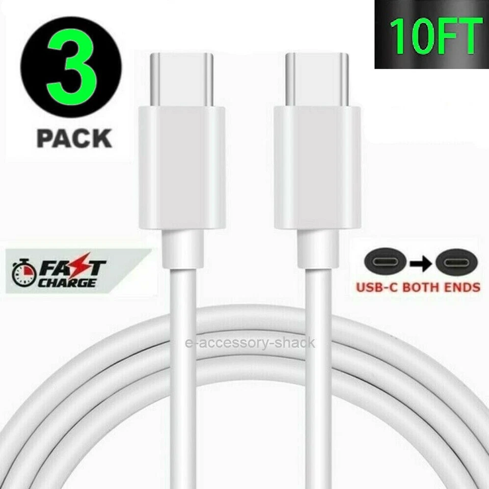 3 Pack 10FT USB-C to USB-C Cable Fast Charge Type C Charging Cord Rapid Charger - Image 1 of 1