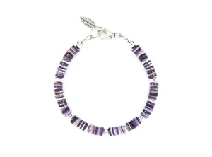 Quahog Heishi Bracelet in Sterling Silver with Lobster Clasp, Iroquois, Delaware - Picture 1 of 4