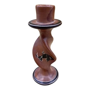 Natural Soapstone Swirl Candlestick Holder Made Kenya Rhinoceros 6” - Picture 1 of 11