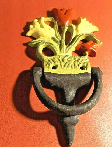 Vintage Style Solid Cast  Iron   Flower Door Knocker 6 1/2'' X4" Cover