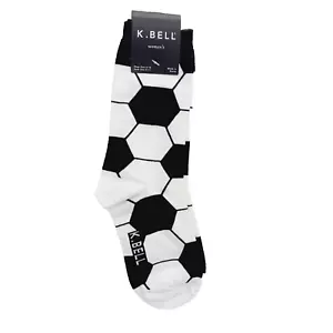 Calcetines K. Bell Crew Mujeres Niño Fútbol Fútbol Negro Blanco Pelota Portero NUEVOS CON ETIQUETAS NUEVOS - Imagen 1 de 9