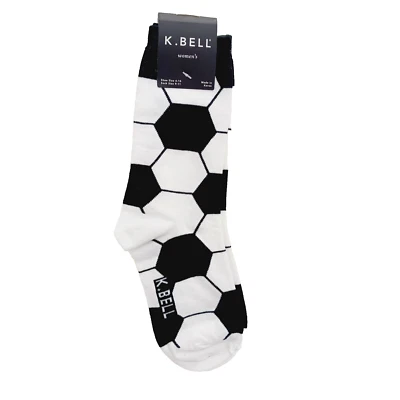 K. Bell Socks Crew Feminino Menino Futebol Futebol Preto Branco Bola Goleiro Novo com etiquetas - Imagem 1 de 4