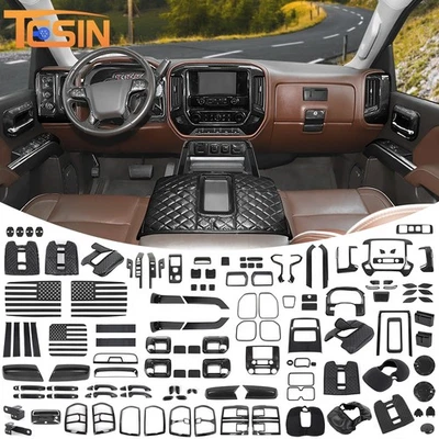 For Chevy Silverado GMC Sierra 14-18 Interior Decor Cover Trim Full Kit Carbon F - Image 1 of 4