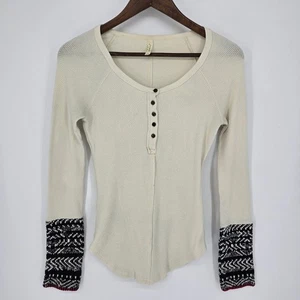 Free People Alpine Bündchenärmel Waffelstrick creme Henley Small - Bild 1 von 5