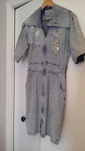 Vintage Jeanskleid mit Perlenverzierung Marke Aniamo Italia Medium Reißverschluss vorne - Bild 1 von 6