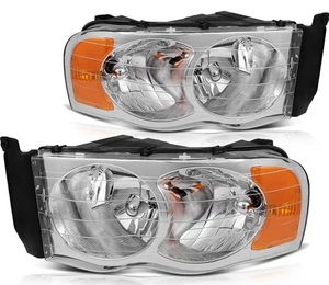 For 02-05 Dodge Ram 1500 2500 3500 Headlights Assemby Chrome Housing Headlamps - Picture 1 of 10