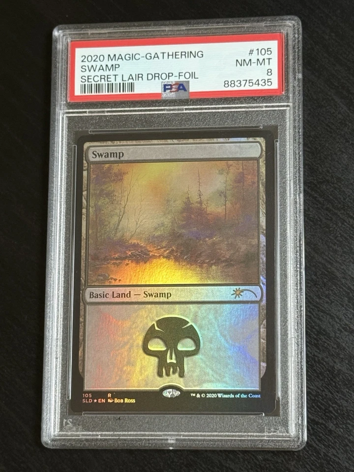 PSA 8 Swamp FOIL 105 (Bob Ross) - 2020 Magic Secret Lair Happy Little MTG - Image 1 of 2