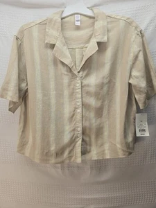 Stars Above Blouse Linen Button Down Oversized Womens Size XS Short Sleeve - Picture 1 of 7