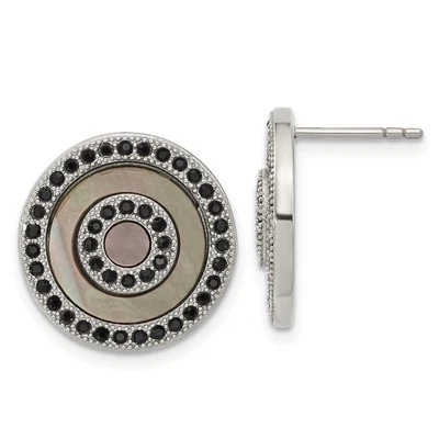 Pendientes de poste de cristal/perla negra pulida de acero inoxidable Foto 1 de 4