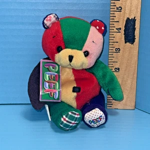 Peef The Christmas Teddy Bear 6" Bean Bag Plush Colorful Squeaks Tom Hegg 1996 - Picture 1 of 9