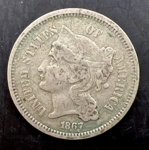 1867 Philadelphia Mint Three Cent Coin VF - 24204 - Picture 1 of 2