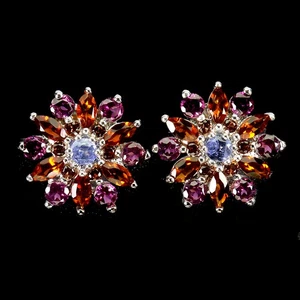 925 Sterling Silver Earrings Marquise Citrine Sapphire Natural Gemstone Jewelry - Picture 1 of 13