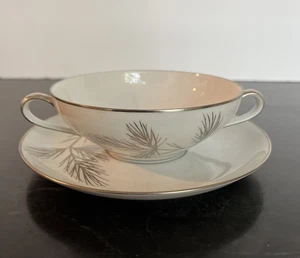 Rosenthal Cream Soup Footed Munchen Germany Continental White Silver Pine Branch - Picture 1 of 12