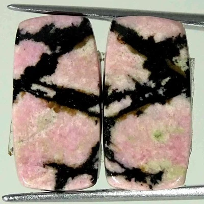 19.90Cts Natural Rhodonite Cushion Pair Loose Gemstone Earring Making 10x19x3mm - Image 1 of 4