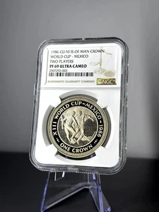 1986 Isle of Man Crown Proof Mexico World Cup Two Players NGC PF69UC Top Pop 1/0 - Picture 1 of 4