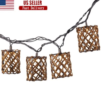 6ft Rattan Cylinder String Lights Warm White LED Patio Indoor Outdoor Decor New - Image 1 of 3