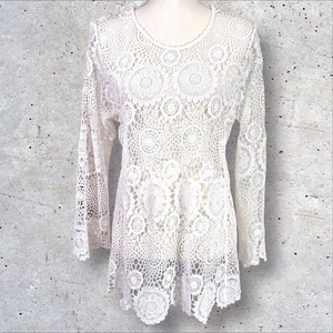 Calessa Crocheted Lace Tunic Top Boho Coastal Beach Womens Small White - Picture 1 of 8