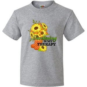 Inktastic Gardening Is My Therapy With Sunflowers And Boots Youth T-Shirt Flower - Picture 1 of 8