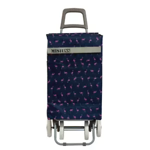 Carro de la compra 4 Ruedas de 2 Bolsillos azul marino flamencos moda envios 24h - Imagen 1 de 4