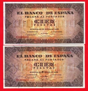 Lote de 2, 100 Peseten, 1938 ''Burgos'' Serie D y A SPANIEN - Bild 1 von 2