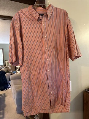 Saddlebred Mens 3XLT Orange Blue Stripe Short Slv. ButtonUp Pocket EasyCare Tall - Image 1 of 4