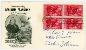 1956 - #1073 - BEN FRANKLIN ELECTRICITY EXPERIMENT FDC - FLEETWOOD CACHET - Picture 1 of 2