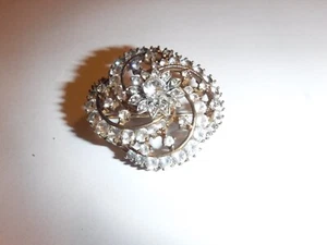 Vintage Artisan Sterling Vermeil Brooch Artist Signature Illegible White Stones - Picture 1 of 6