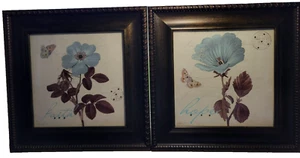 2 Floral Butterfly Prints FAITH, HOPE Beautiful Dark Wood Frame 17 x 17 inch Art - Picture 1 of 18