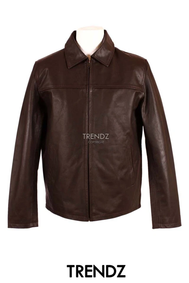Men's CLASSIC COLLAR Jacket Brown Casual Designer Skipper Leather Blouson Jacket - Imagem 1 de 4
