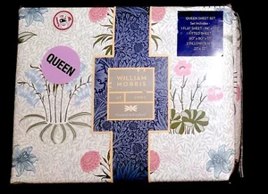 LILY FLOWER PASTEL William Morris England Queen 4PC Cotton Percale Sheet Set NWT - Picture 1 of 7