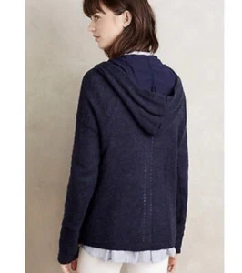 Anthropologie Moth marineblaue Strickjacke mit Kapuze Druckknopfleiste Alpakawolle Damen XS - Bild 1 von 11