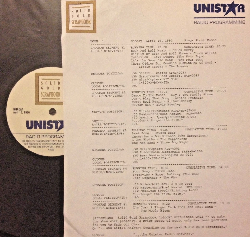 RADIO SHOW 4/16/90 MUSIC: CHUCK BERRY. CHUCK WILLIS, FOUR TOPS, ELVIS PRESLEY - Image 1 of 1