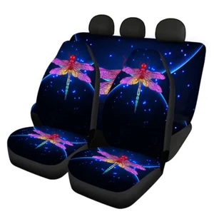 Dragonfly Butterfly Printing Universal Front Rear Car Seat Cover Auto 4 Pack Set - Picture 1 of 17