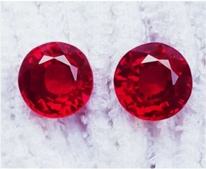 Coppia 10-11 Ct Rubino Rosso Naturale Forma Tonda Certificate Trattate Gemme Sciolte - Foto 1 di 6