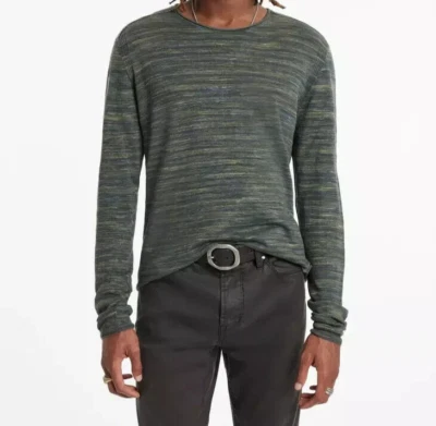 Camisa JOHN VARVATOS Para Hombres XL Azul Pullover Crew Space Dye Lino Algodón OMAR $228 Foto 1 de 4