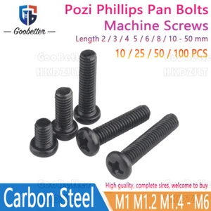 Pozi Phillips Pan Bolts Machine Screws Button Head Black M1 M2 M2.5 M3 M4 M5 M6 - Picture 1 of 6