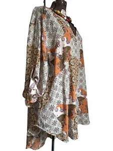 Cato Damen 3X 22/24W Tunika Geometrisch Orange Hellbraun Weiß Boho Lagenlook Bluse EUC - Bild 1 von 11