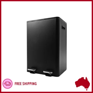 40L 2 Pedal Rubbish Bin Dual Compartment Waste Can Recycle Dustbin Black - Picture 1 of 7